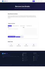 Full webpage screenshot of the ToolMaster Text Sorter online tool. The main interface displays a dropdown menu for sorting options, checkboxes to "Remove Duplicates" and "Ignore Case", and side-by-side text boxes for "Input" and "Sorted Output." Action buttons for "Sort Lines," "Copy," and "Clear" are located below the text boxes, followed by a section for related tools and the website footer.